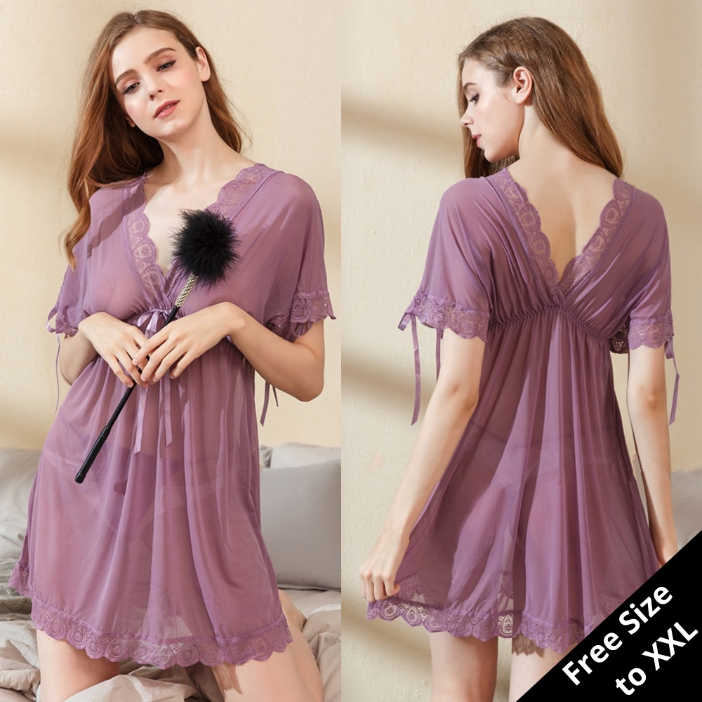 Aveline พร้อมส่ง สไตล์เกาหลี ชุดนอนเซ็กซี่ ชุดนอนผู้หญิง ชุดนอนผ้าซาติน เดรส TH-MS467