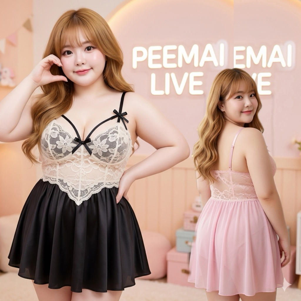 P-697 ชุดนอนสาวอวบเซ็กซี่( XL-5XL ใส่ได้ถึง 100 กิโล ) ชุดนอนสายเดี่ยว ✨ อกแต่งลูกไม้ ผ้าลื่นใส่สบาย