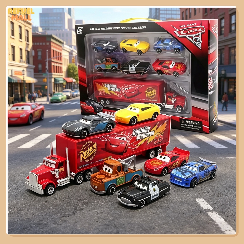 ชุดของเล่นรถแข่ง Cars 7 ชิ้น มีรถบรรทุกแม็คควีน รถตัวละครสุดน่ารัก ของขวัญเด็ก ของสะสมคอลเลกชัน