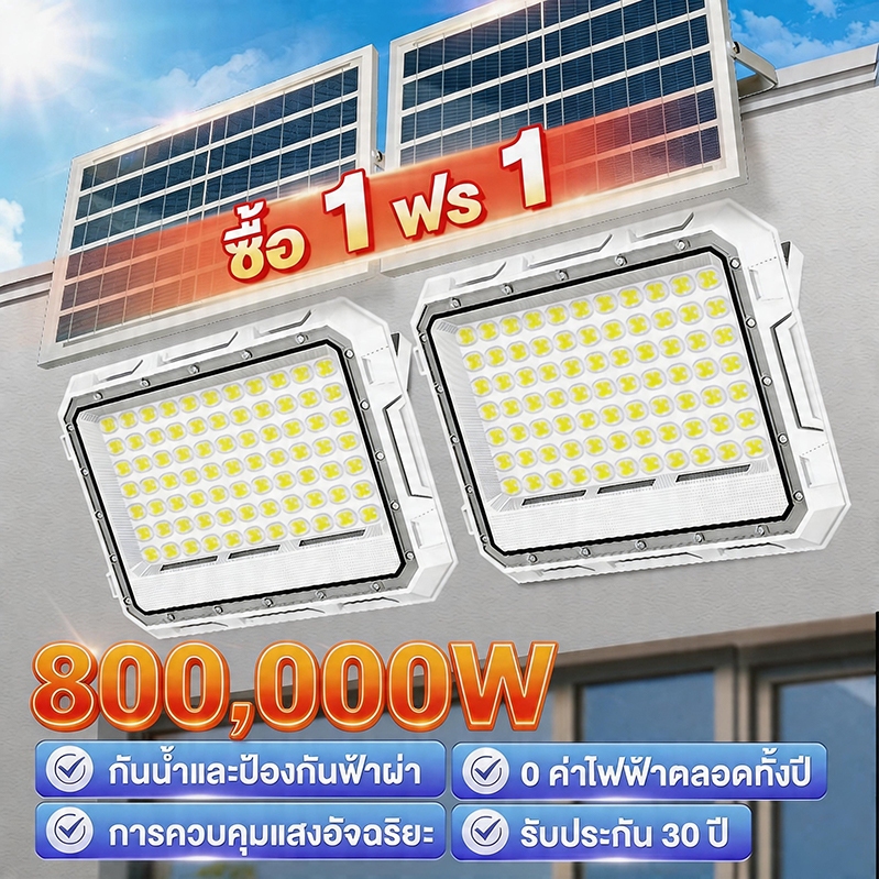 ไฟโซล่าเซลล์ 15000W Solar Light ไฟสวน ไฟกลางแจ้ง แสงสีขาวรี เซ็นเซอร์ พร้อมรีโ IP67กันน้ำ กันฟ้าผ่า ค่าไฟฟรี