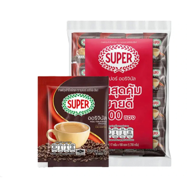 ซุปเปอร์ กาแฟปรุงสำเร็จชนิดผง 3อิน1 ออริจินัล 17 ก. 100 ซอง ราคาถูก Shopee Lazada