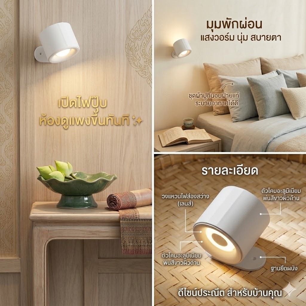 ไฟติดผนัง LED  ไร้สาย พร้อมรีโมท ชาร์จได้ ไม่ต้องเจาะผนัง ฐานแม่เหล็ก ไฟอ่านหนังสือหัวเตียง ไฟบรรยากาศ