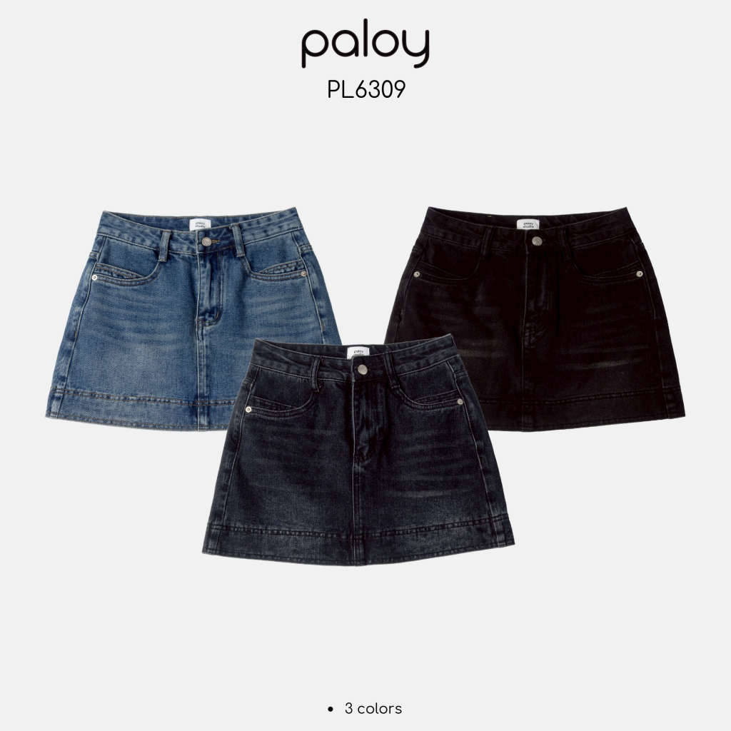Paloy - PL6309 กระโปรงยีนส์สั้นขอบปลายขาหนา