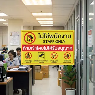 ป้ายห้ามบุคคลภายนอกเข้า ห้ามถ่ายรูป-วีดีโอ ห้ามขโมยของ มีกล้องวงจรปิด ติดตามโกดัง-ร้านค้า-โรงงาน กาวแน่นทนทาน
