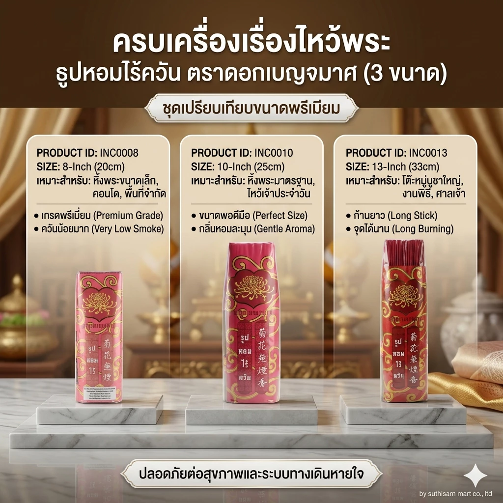 ธูปไร้ควันดอกเบญจมาศ ธูปไร้ควัน ไร้กลิ่น เหมาะกับ ห้องพระ ห้องแอร์ จุดในบ้านไร้กลิ่นควันธูปรบกวน