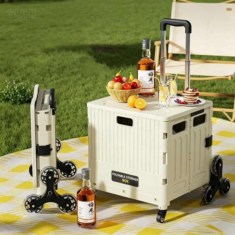 SUKI รถเข็นพับได้ รถเข็นพับ XXL ขึ้นบันไดได้ รถเข็นช้อปปิ้ง หมุนได้ 360° ล้อล็อคได้ ความจุใหญ แคมป์ปิ้ง และใช้งานในบ้าน