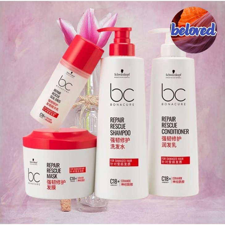 (New) Schwarzkopf BC Repair Rescue Shampoo/Conditioner/Mask/Seal Ends เหมาะสำหรับผมแห้งเสีย มอบความนุ่มลื่นให้เส้นผม