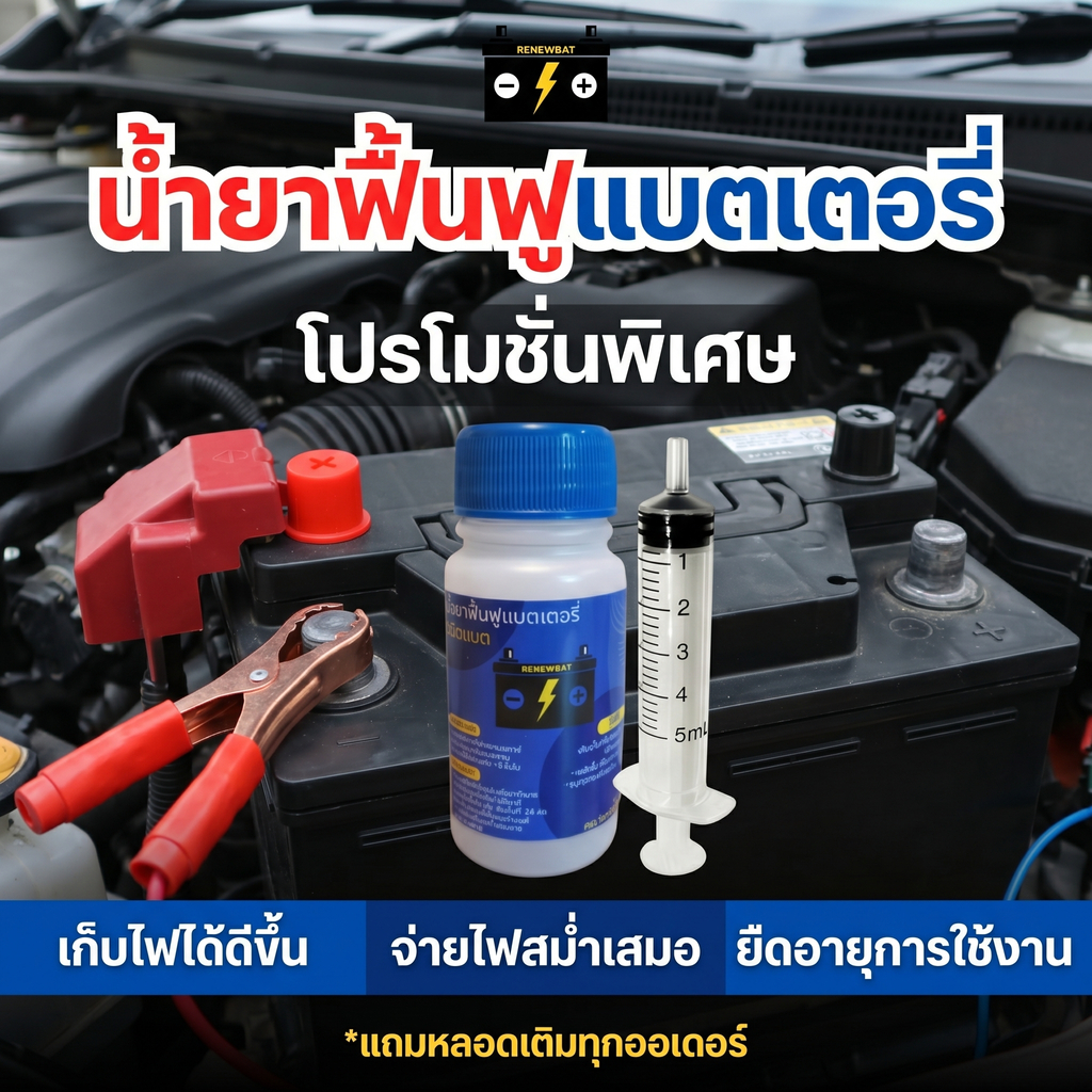 Renewbat น้ำยาฟื้นฟูแบตรถยนต์ ช่วยเพิ่มความเสถียรของแบตเตอรี่ #92