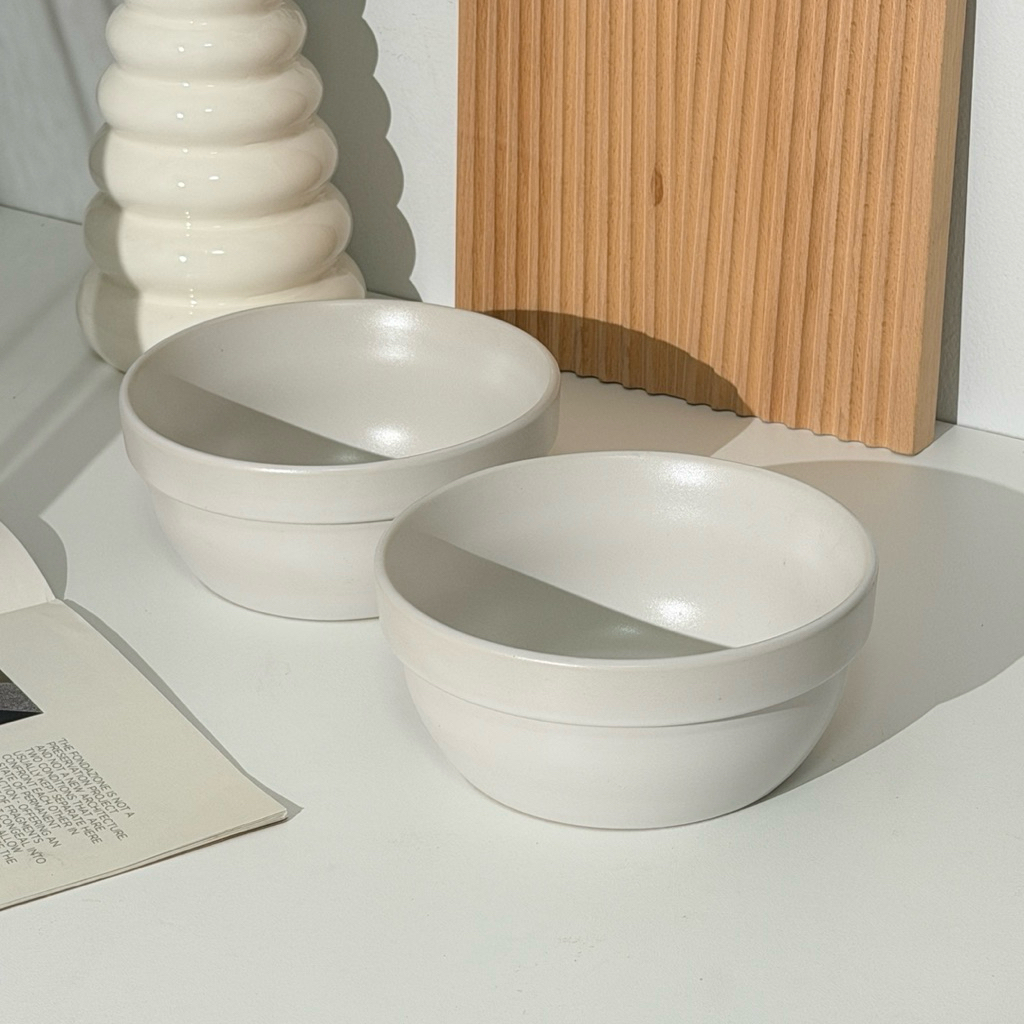 Goodsceramics🍛 Modern White Ceramic Bowl Premium Round Porridge Bowlชามเซรามิกสีขาวเคลือบมันเสริมหนาขอบชามโมเดิร์นทรงกลม