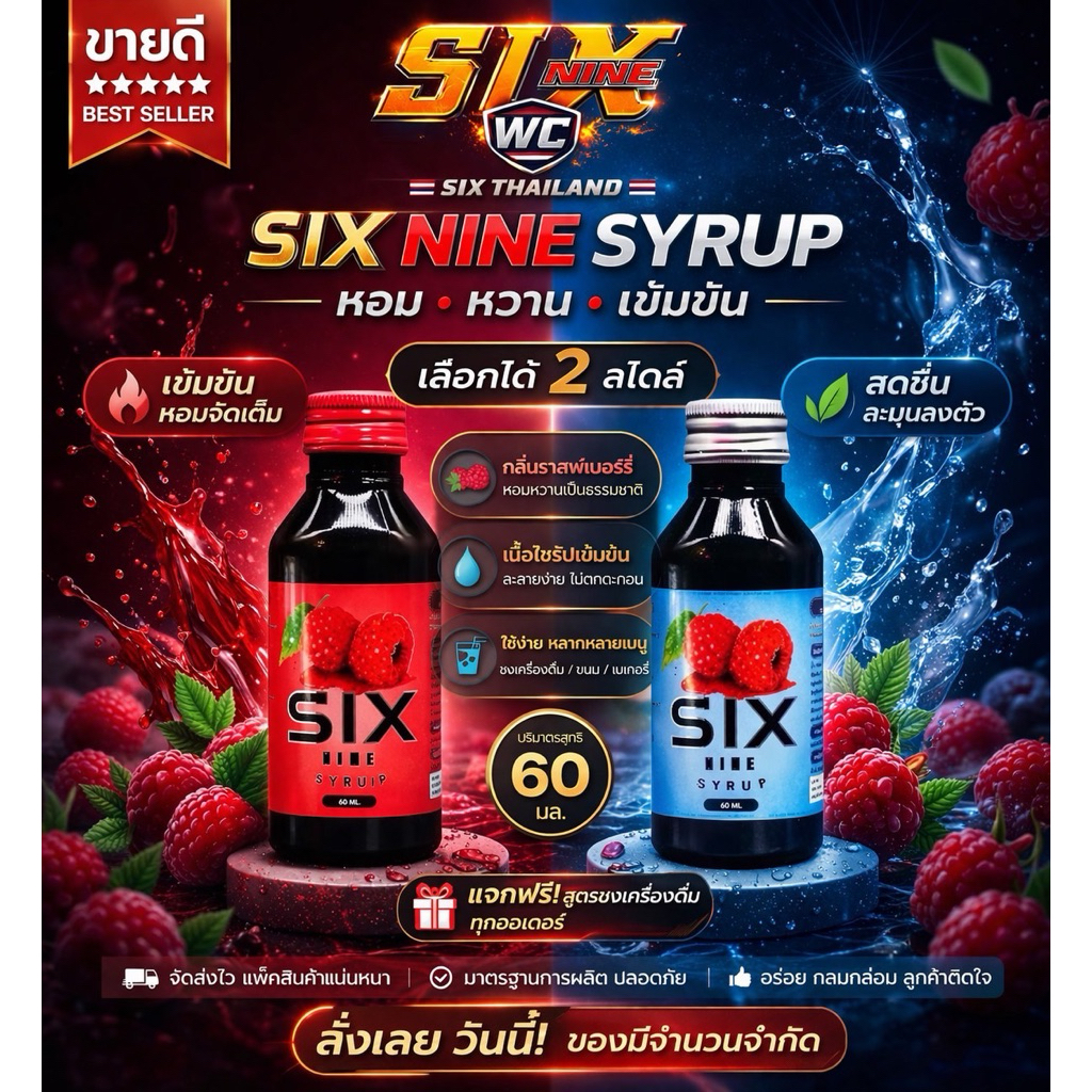 1 ขวด [พร้อมส่ง] Sixnine Thailand หัวเชื้อน้ำหวานเข้มข้น ฝาเทา/แดง ขวด 60ML