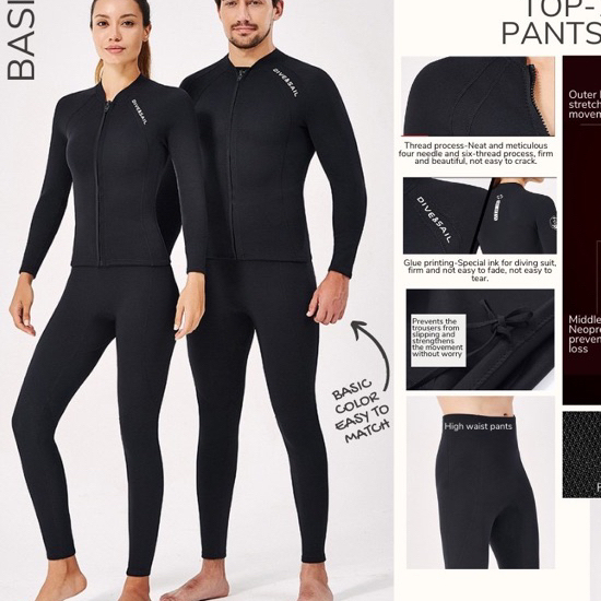 Divesail wetsuit Top(เสื้อ)​ Men Women neoprene 2mm Darken​