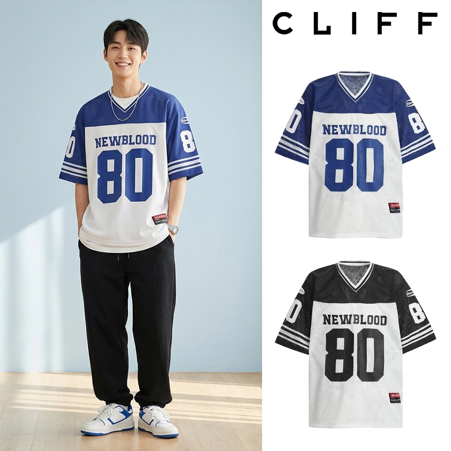 CLIFF  เสื้อยืดผู้ชาย ฤดูร้อน ตาข่าย แขนสั้น ระบายอากาศ ทรงหลวม ชุดคู่รัก ลำลอง พิมพ์ลายตัวอักษร