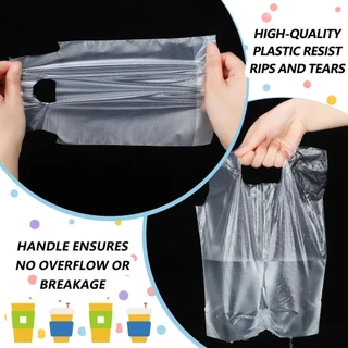 BLIVO ส่งไว⚡ถุงใส่แก้วน้ำคู่ PP Plastic ถุงหิ้วแก้ว 2 ช่อง จำนวน 100ใบ รุ่นจัมโบ้ เหนียวทน คุณภาพดี 🥤🥛