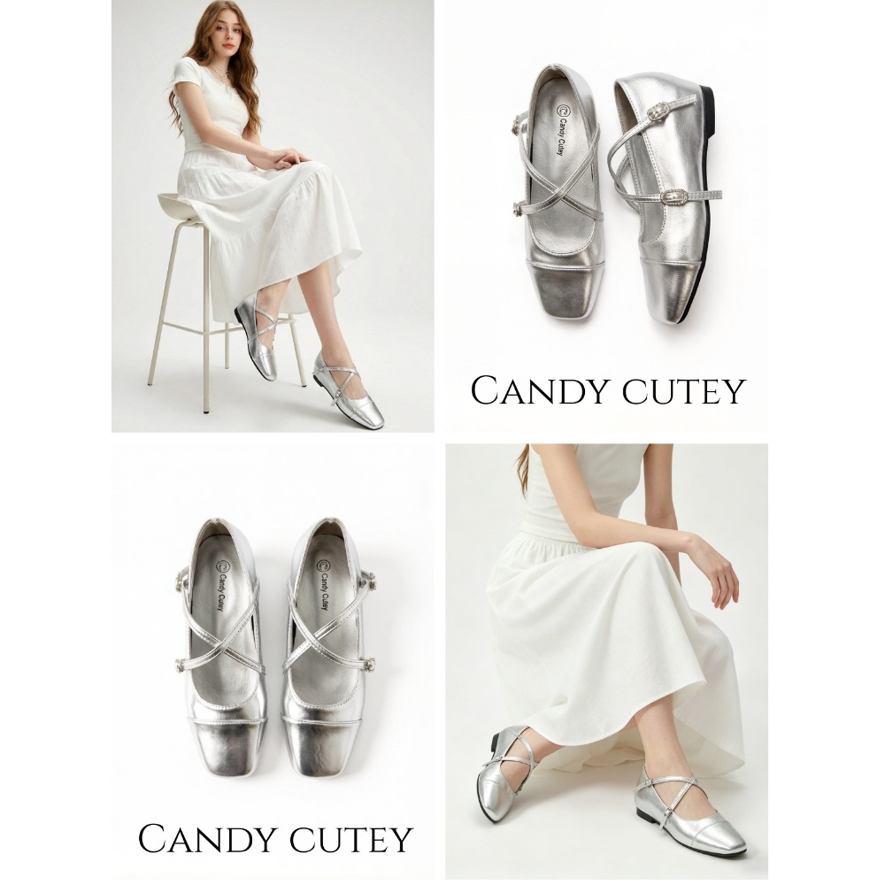 Candy Cutey รองเท้าแมรี่เจน ดีไซน์สุดมินิมอล ด้วยทรงหัวตัดที่ช่วยให้เท้าดูเรียวยาว เพิ่มดีเทลความน่ารักด้วยสายรัดข้อเ