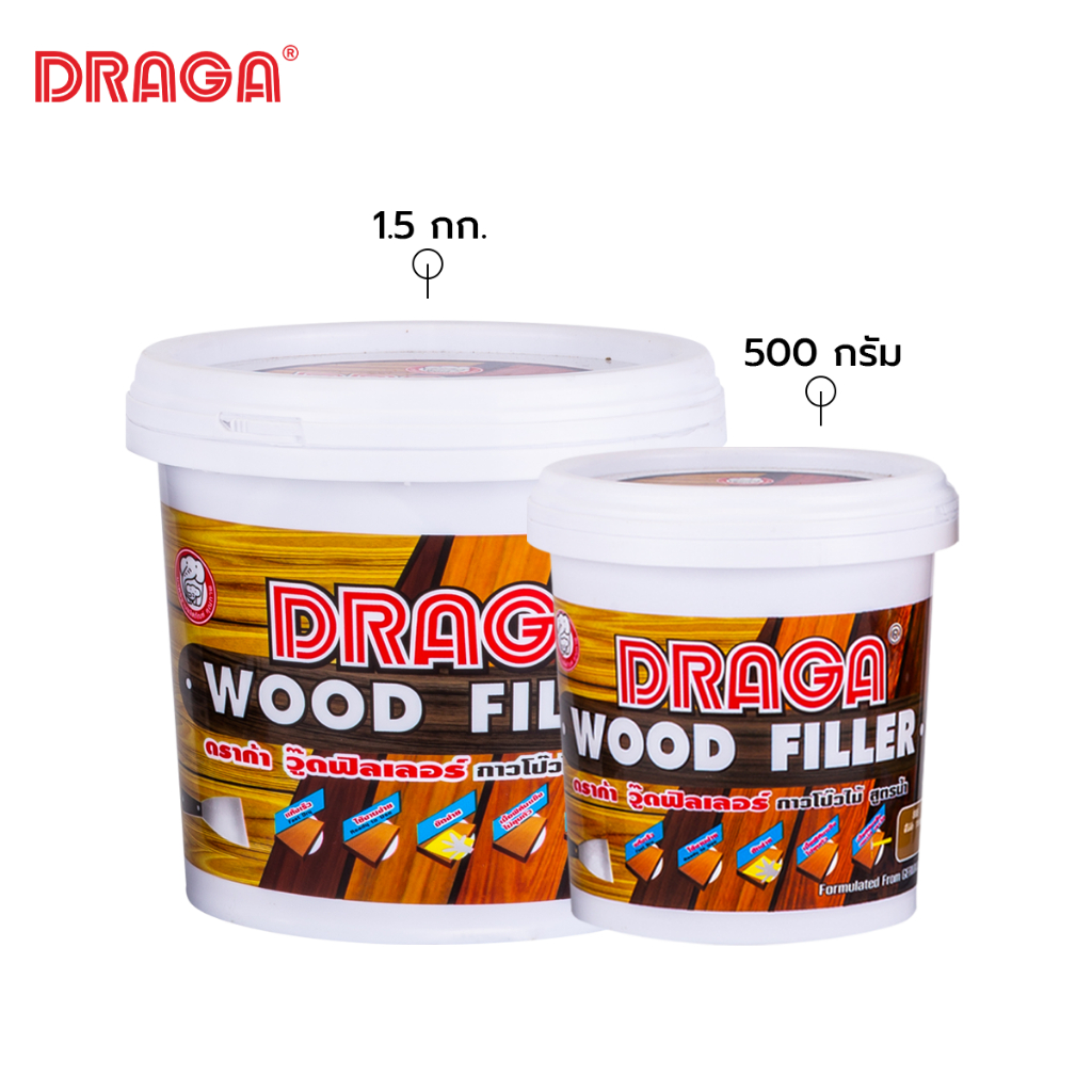 DRAGA กาวโป๊วไม้ วู๊ดฟิลเลอร์ อุดโป๊วรอยแตกไม้ สูตรน้ำ ขนาด 500 กรัม, 1.5 กก.