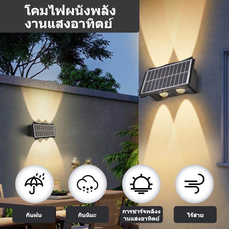 ไฟโซลาร์ กันน้ำกลางแจ้ง ไฟสวนทางเดิน ส่องสว่างสวน ใช้ภายนอก ไม่ต้องเดินสาย ไฟตกแต่ง