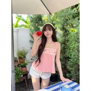 🌟Mamildya.shop🌟 เสื้อสายเดี่ยว แต่งลูกไม้ / M2-4/NUSA-ปักโรส⚫