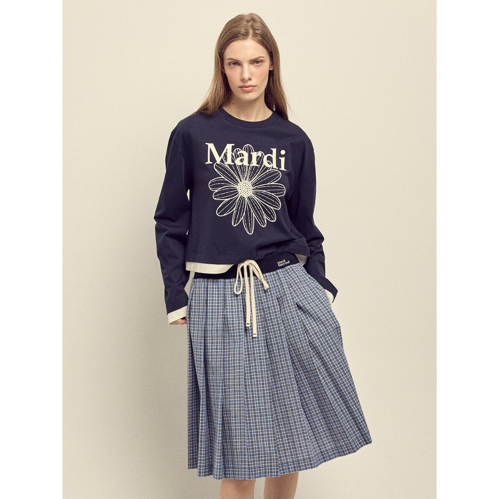 Mardi Mercredi Tshirt Long Sleeve Flowermardi Layered Detail (Oatmeal Black)
