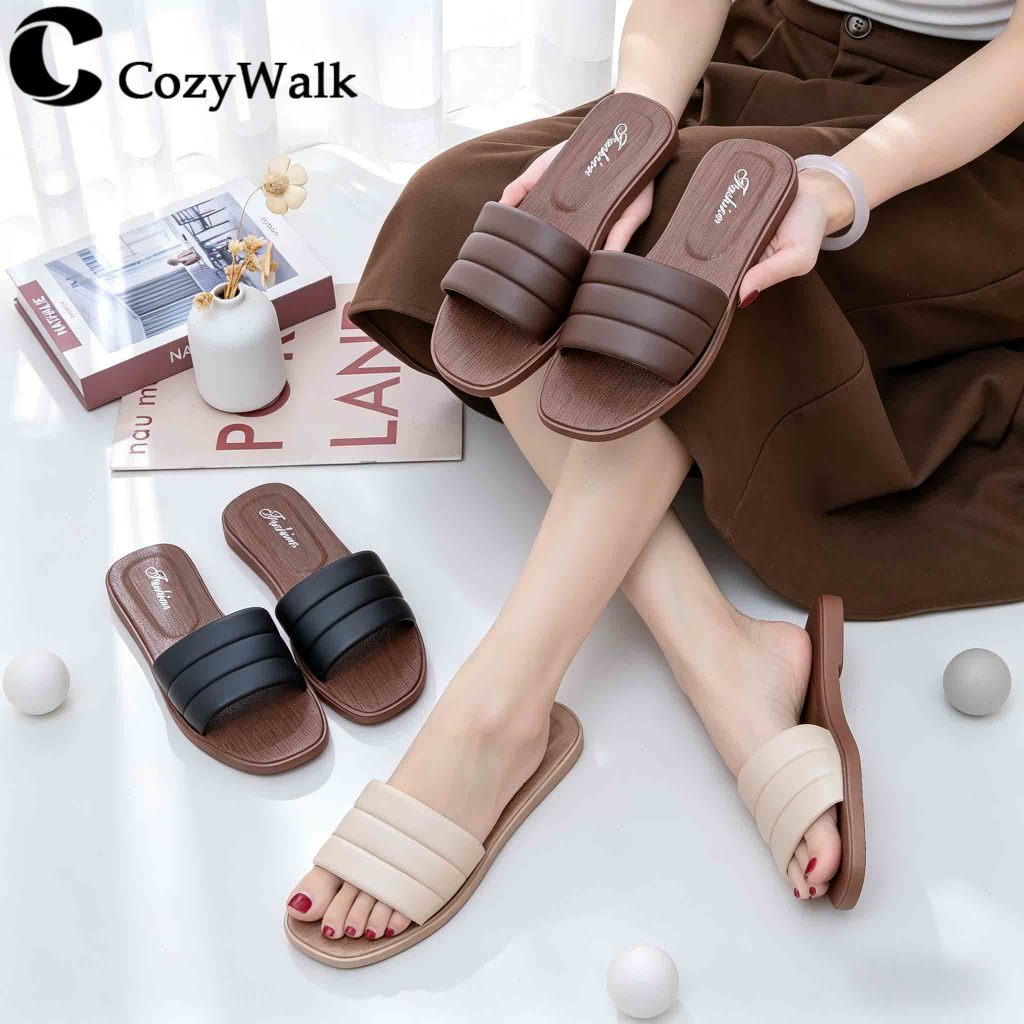CozyWalk ส่งเร็วรองเท้าแตะแฟชั่น (เป็นยาง) ผู้หญิง นุ่ม รองเท้าแตะแฟชั่นยางนิ่ม ฮอตฮิตตลอดปี ผู้หญิงใส่สบาย สไตล์เกาหลี
