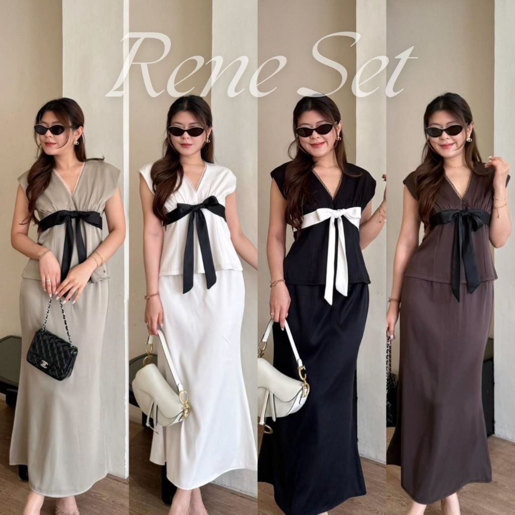 Rene Set :ชุดเซ็ท 2 ชิ้นกระโปรงยาว ชุดเซ็ทกระโปรงแขนยาว เสื้อแต่งโบว์ที่อกงานน่ารัก กระโปรงยาว BETTY (B061)