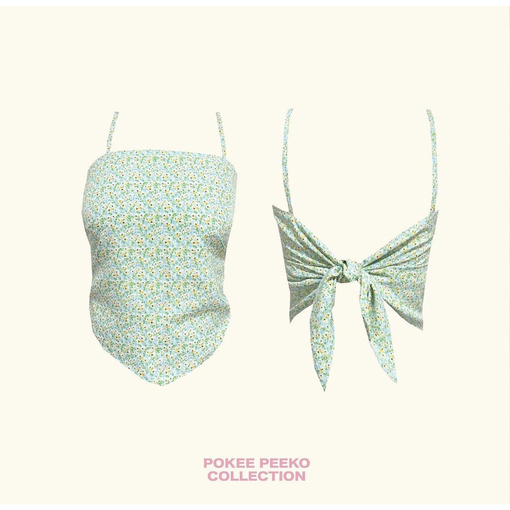 Used pokee.peeko pixie top สายเดี่ยวผูกเองได้ ลายดอก