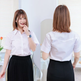เสื้อนักศึกษาหญิงเข้ารูปถูกระเบียบ•หลังสามเหลี่ยม•หลังว่าง•หลังมีสาบ(SZ.32-56)“สีขาวนวล|สีขาวสว่าง|สีขาวโอโม่”