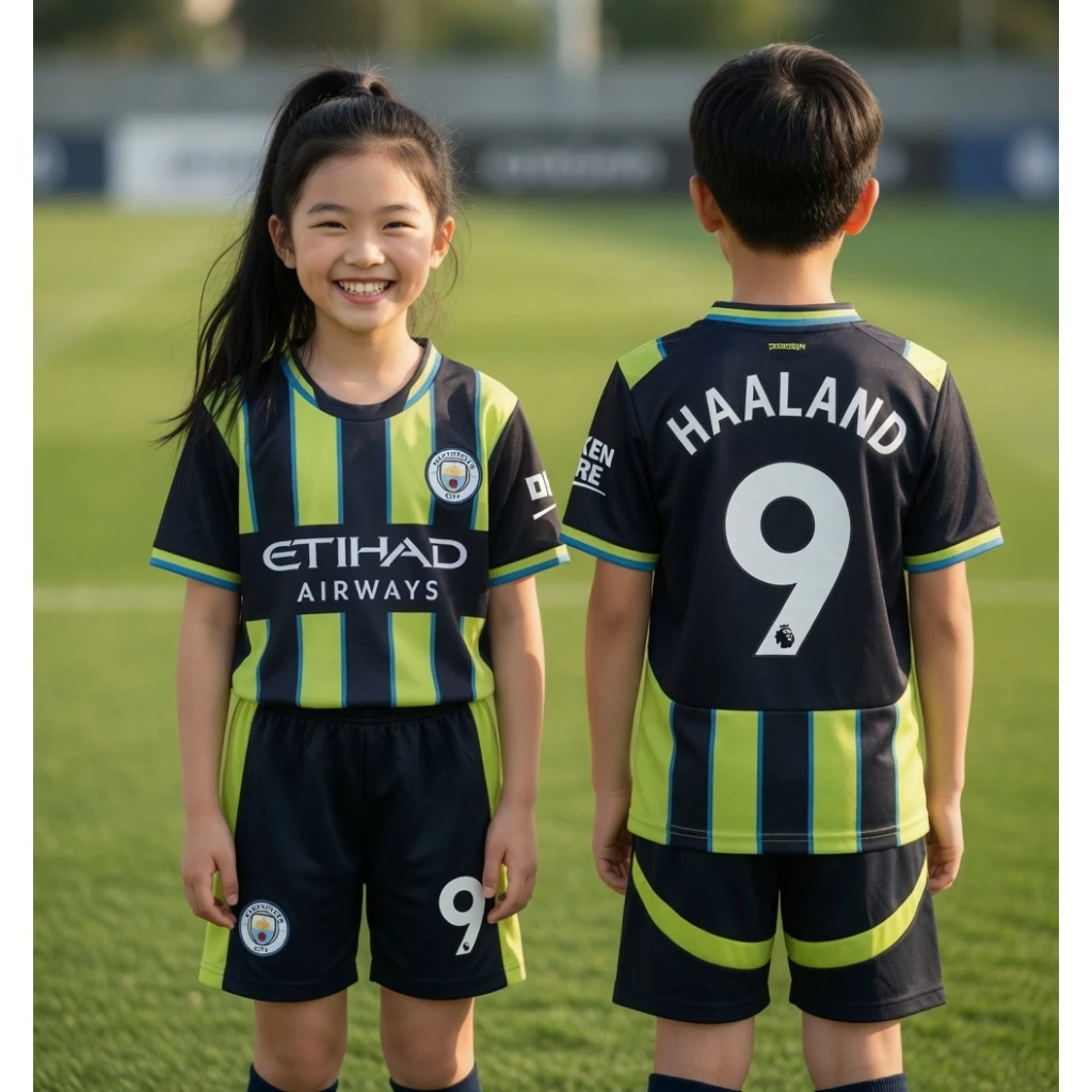 เสื้อฟุตบอลเด็กเเมนเชสเตอร์ซิตี้เบอร์9ชื่อฮาแลนด์ ใหม่ล่าสุด เสื้อ+กางเกง