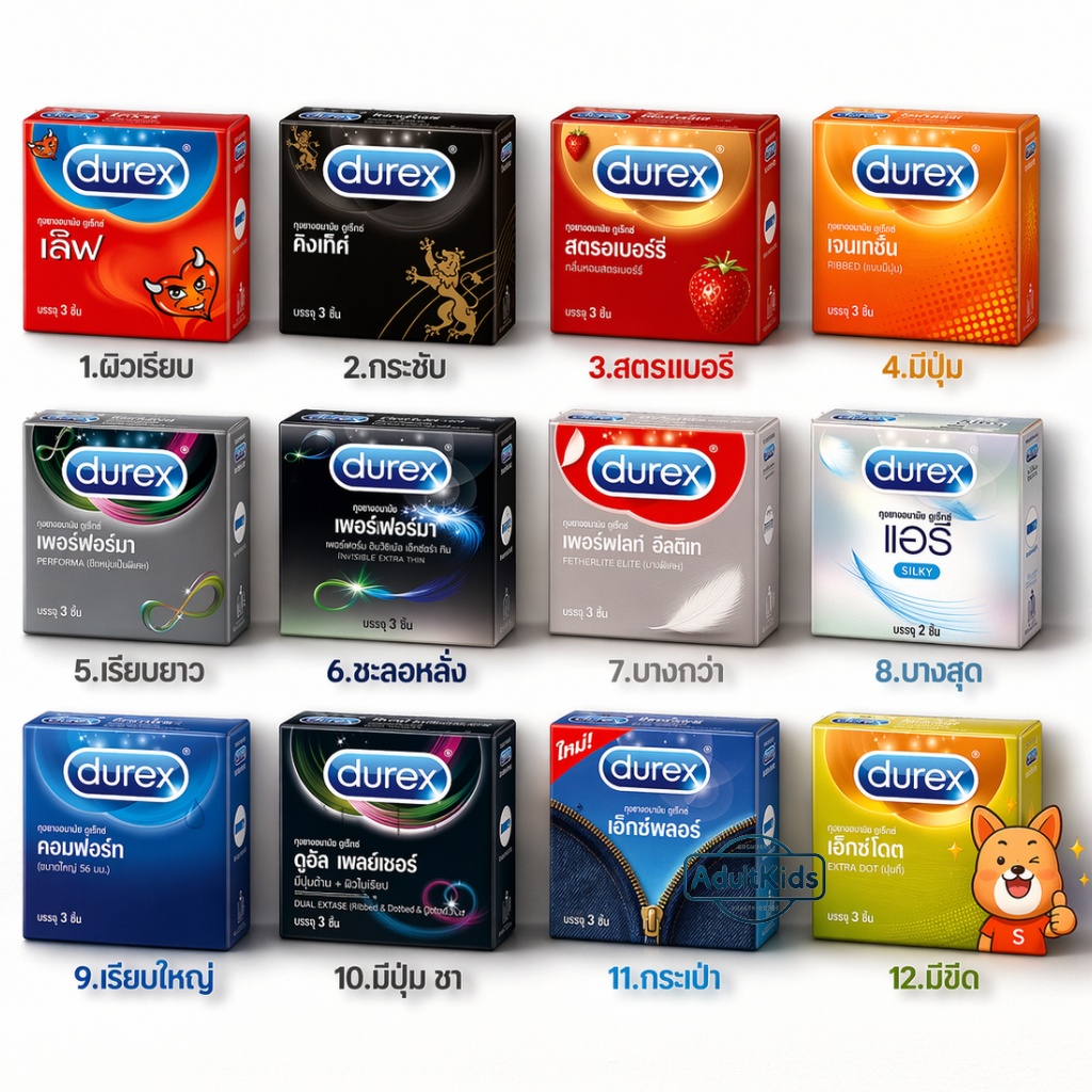 Durex Condom ถุงยางอนามัย ดูเร็กซ์ กล่องเล็ก รวมขนาด เลือกด้านใน