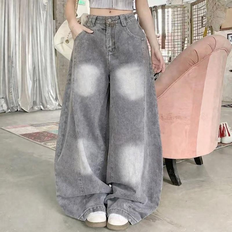#110 (XS-6XL) jinjeans กางเกงยีนส์ทรง Barrel สีเทา baggy กระบอกใหญ่ unisex สวยมาก