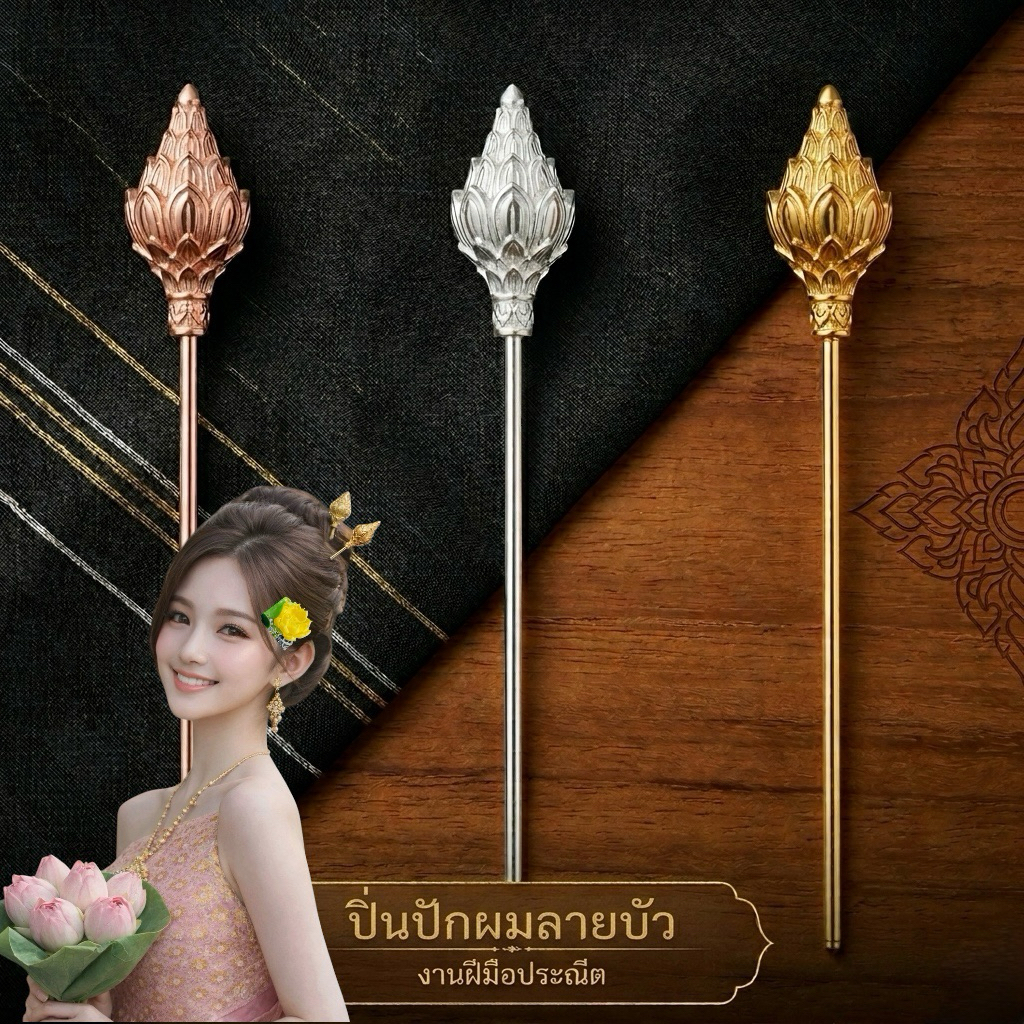 Cat ปิ่นลายบัว งานละเอียด สวย เครื่องประดับชุดไทย