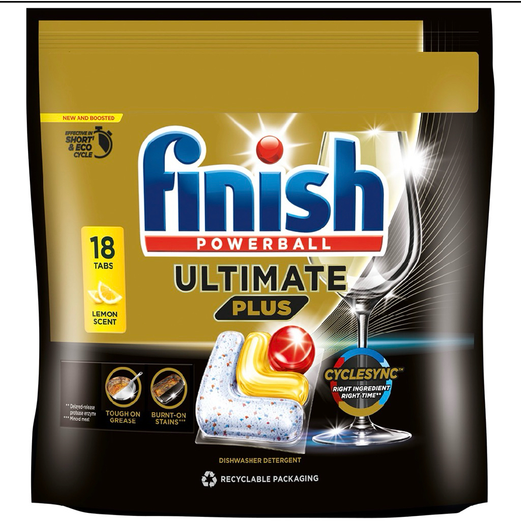 Finish Powerball Ultimate Plus 18 Tabs/Rinse Aid/Machine Cleanser/Power Powder Machine Detergent/Washing Tablet 21 Tabs