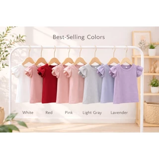 (KIDS) เสื้อยืดเด็กหญิงผ้าร่องแขนระบาย สีพาสเทลหวานๆ ใส่ได้ตั้งแต่ 1-7 ขวบ