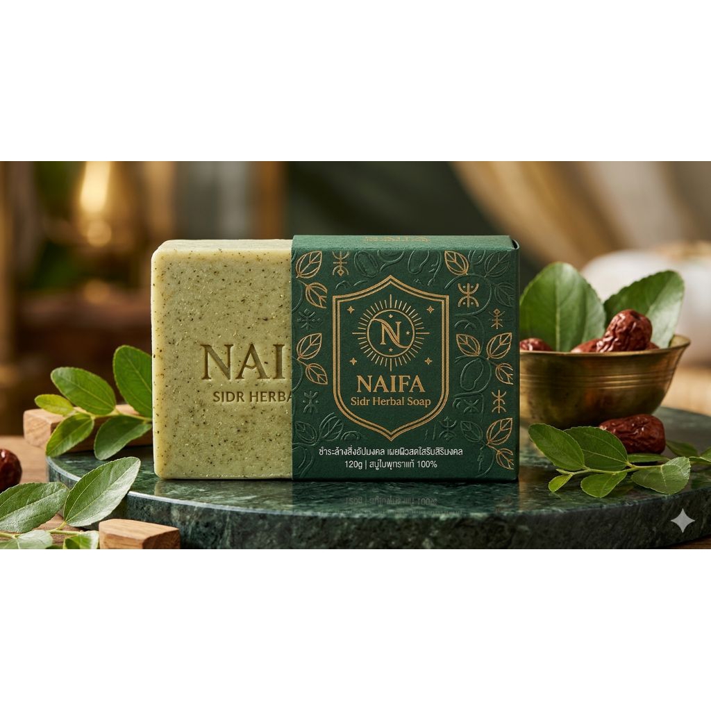 NAIFA สบู่ใบพุทราแท้ Sidr Herbal Soap ผ่านการอ่านรุกกียะห์ ผสมมะขาม น้ำผึ้ง นม วิตามินอี ผิวกระจ่างใส ชำระล้างพลังงานลบ
