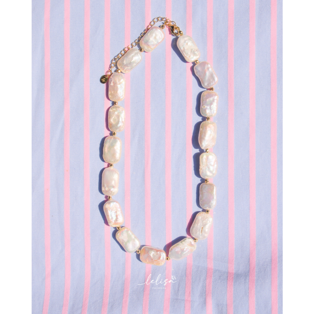 LELISA - Square Pearl Necklace - สร้อยมุกน้ำจืดแท้ทรงสี่เหลี่ยมผืนผ้า - ดีไซน์เก๋ ไม่ซ้ำใคร