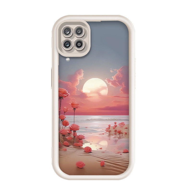 เข้ากันได้ Samsung Galaxy A12 4G-5G/Samsung M12,โรแมนติก Sunset Beach Rose Ocean ความงามโทรศัพท์กรณี