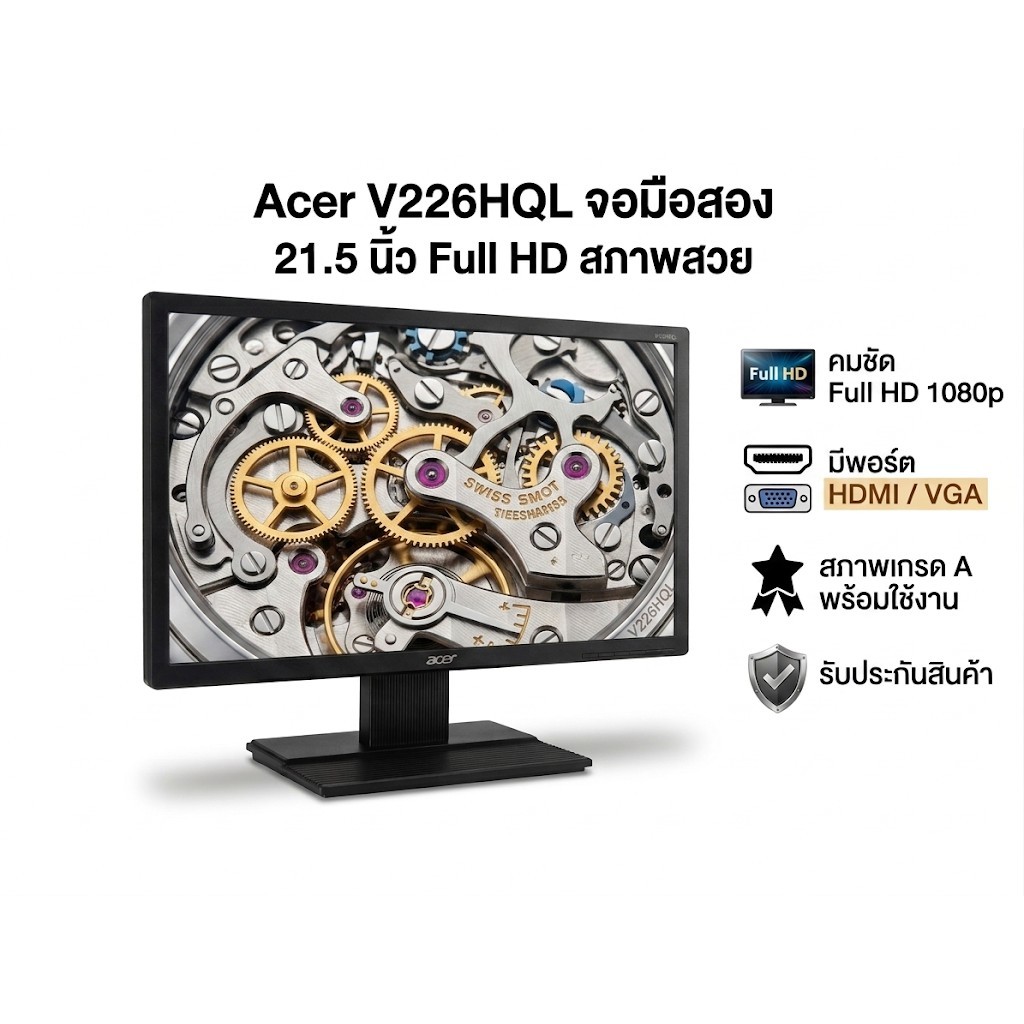 จอคอมพิวเตอร์ มือสอง  Acer รุ่น V226HQL  21.5 นิ้ว มี  HDMI ความละเอียด FULL HD รับประกัน สูงสุด 3 เ