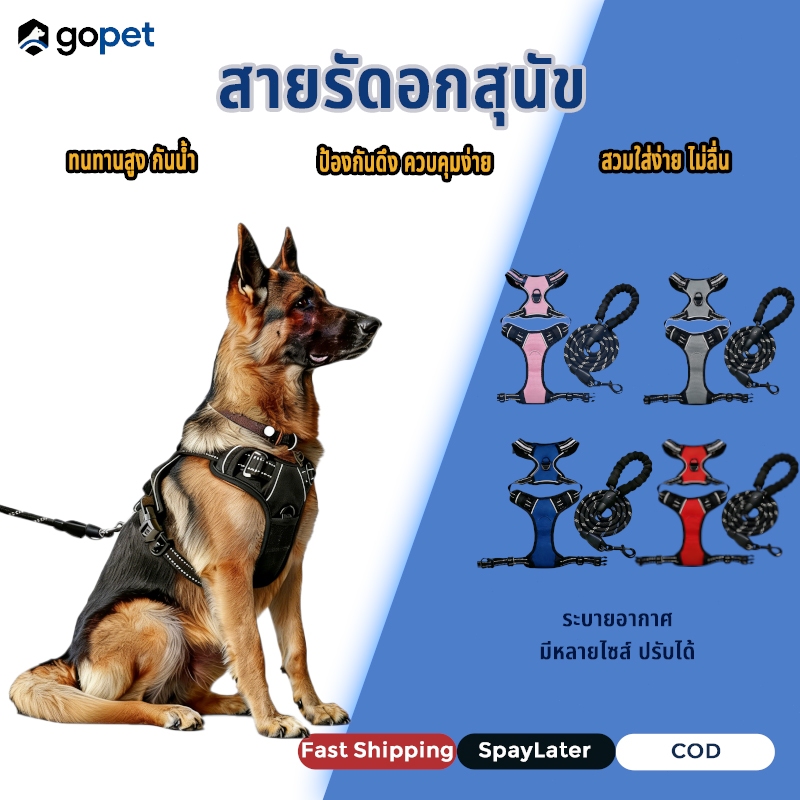 ✨สายรัดอกสุนัขทัคติคอลรูปตัว Y ป้องกันดึง ทนทานหนัก พร้อมสายจูง สำหรับสุนัขขนาดใหญ่/ก้าวร้าว✨