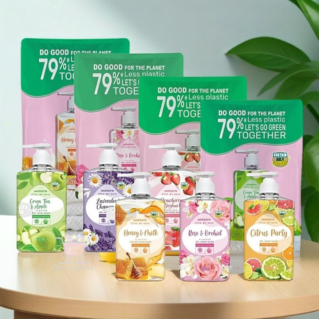 Watsons วัตสัน สบู่เหลว เจล ล้างมือ ขนาด 500 ml. ขวดปั๊ม-รีฟิล (เลือกขนาดด้านใน)