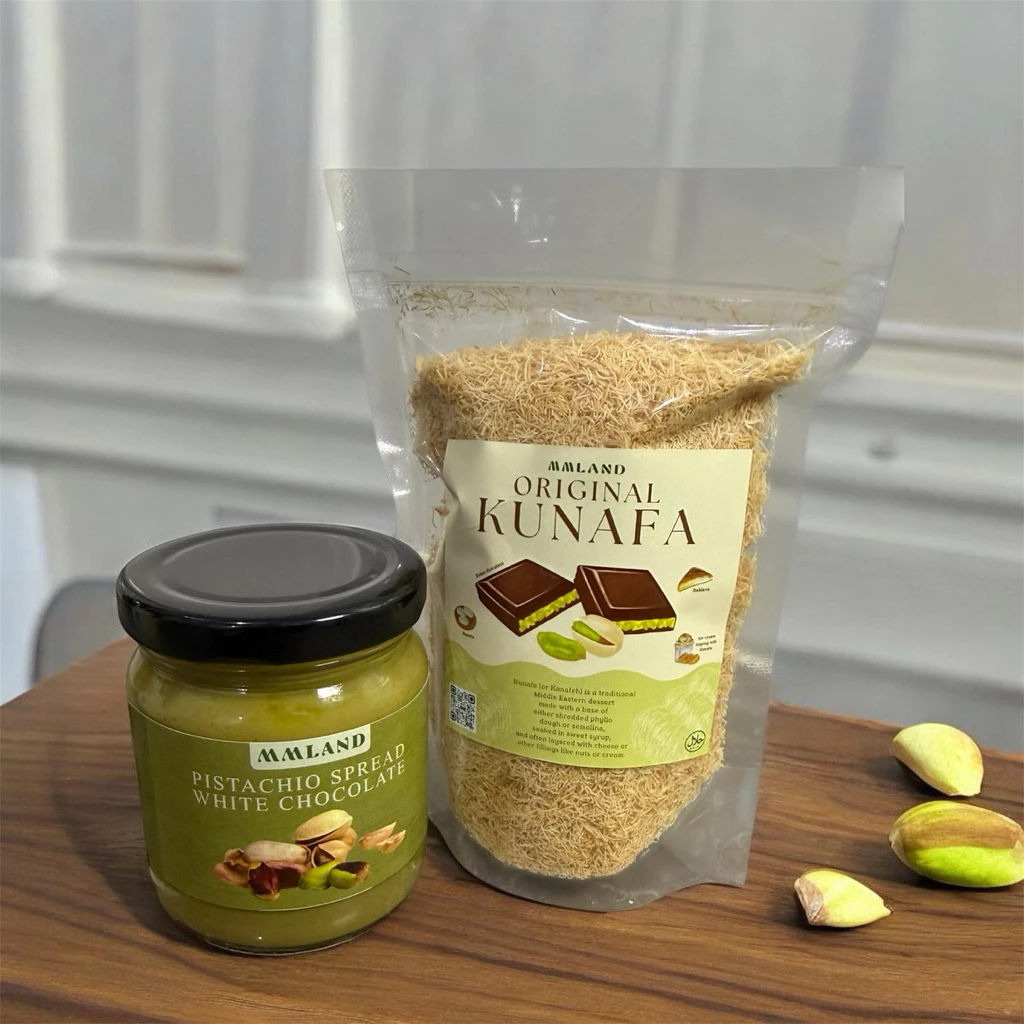 Dubai chocolate pistachio instantเซ็ตพร้อมทานคูนาฟ่าและแยมพิสตาชิโอ Halal 100%