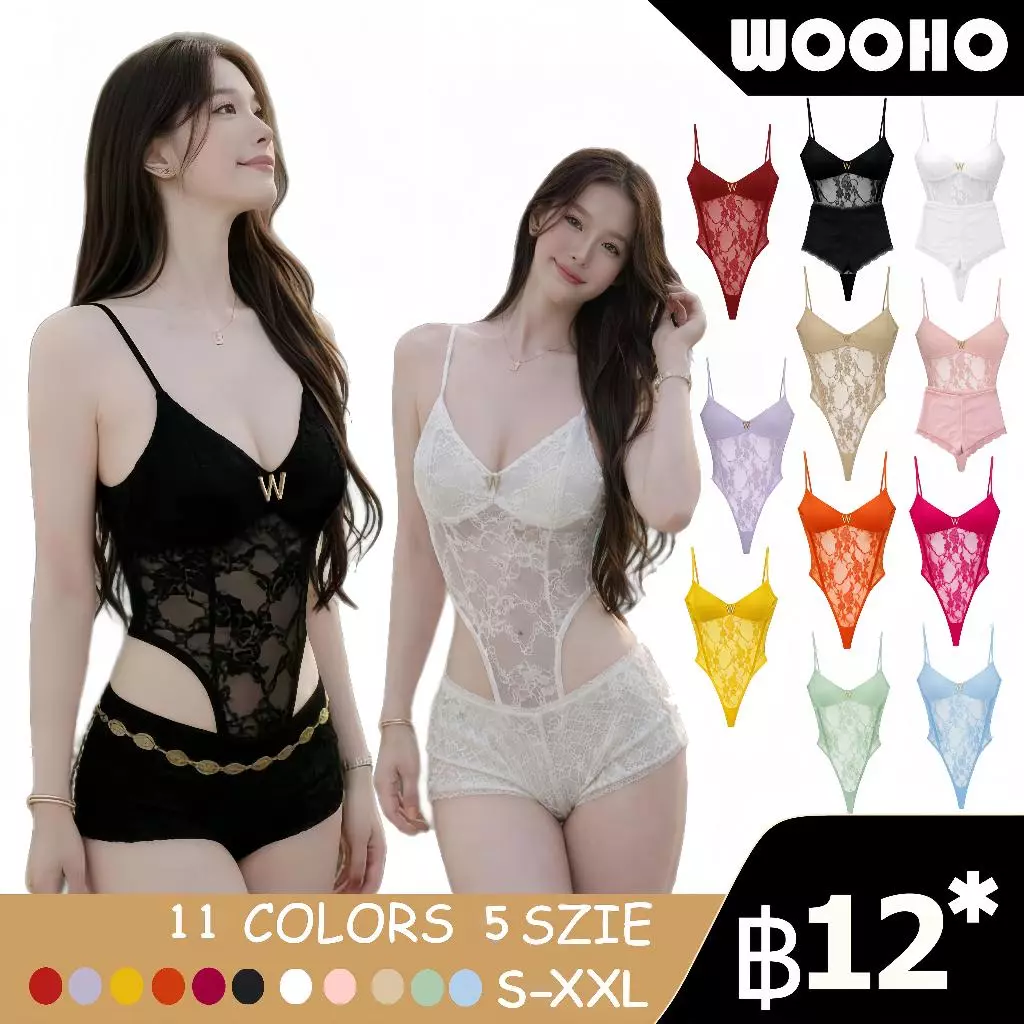WOOHO.บอดี้สูทลูกไม้ผู้หญิง เซ็กซี่ เข้ารูป โชว์สัดส่วน มี 2 สี ไซส์ S–XL