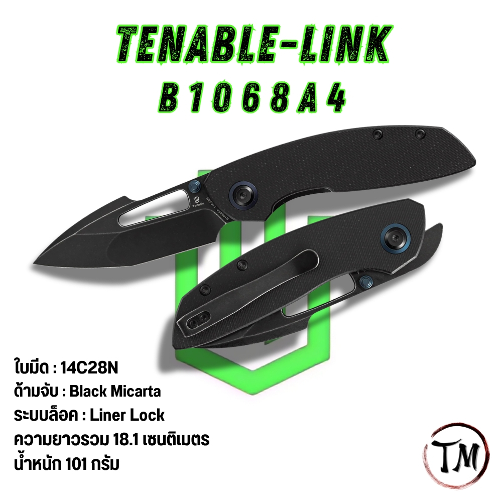 มีดพับ Tenable l Link l B1068A4 l 14C28N Blackwash l Micarta l ร้านมีดแท้ Tamashi BKK