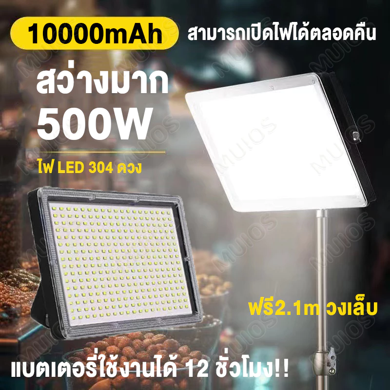 ใช้ได้นาน 12 ชั่วโมง🔥500W LED ไฟทำงาน 10000mAh ไฟฉุกเฉิน USB สปอตไลท์พกพา การตั้งแคมป์ กันน้ำ ( 2.1m วงเล็บ+คลิป PTZ)