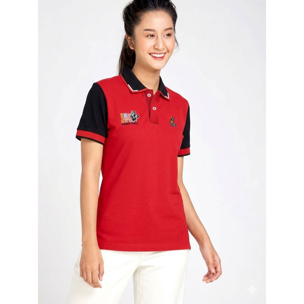 KUFKOLAR เสื้อโปโล คลาสิค สีแดงปกสีดำ I สำหรับสุภาพบุรุษสุภาพสตรี เสื้อรุ่นทรงตรง I P20-RE01 I รุ่นพิเศษ อกเริ่มต้น 34"