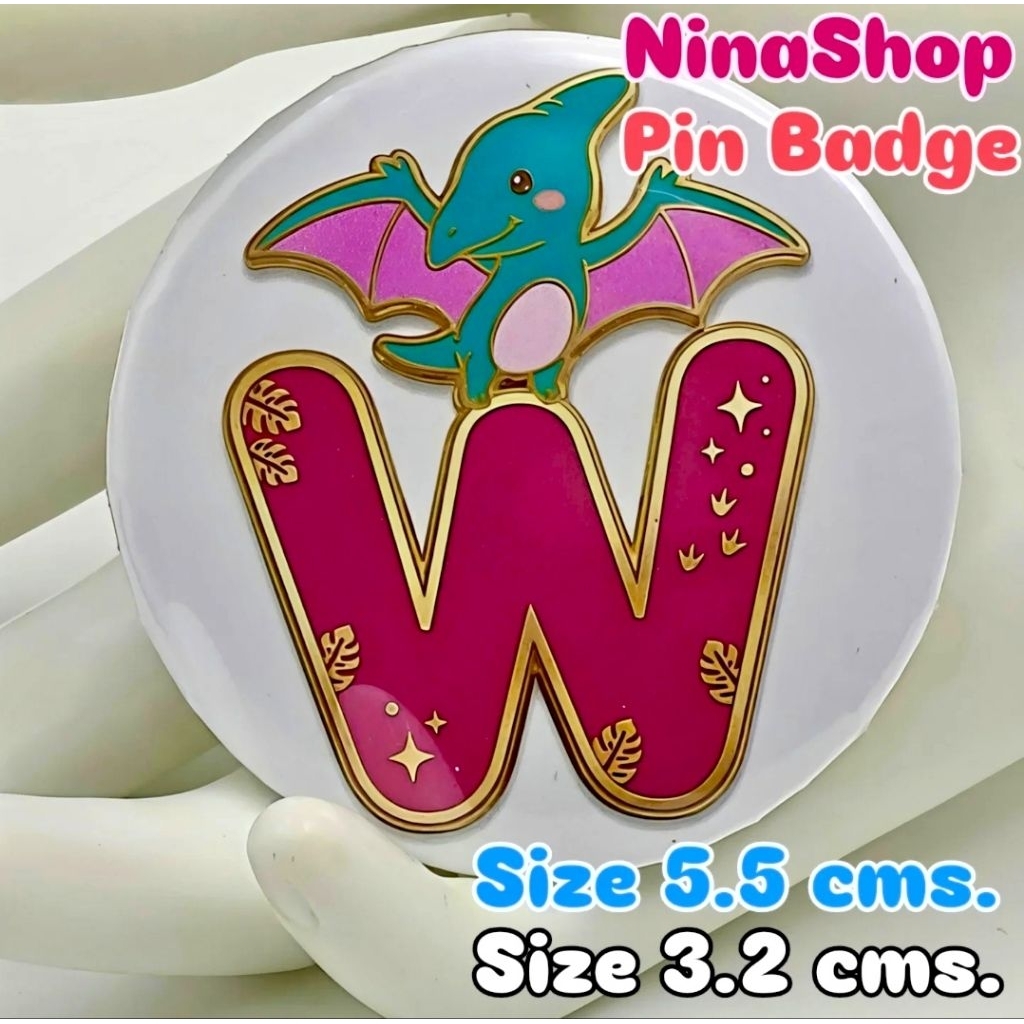 เข็มกลัด Dinosaur Pin Badge Size  A-Z Size 5.5 cms