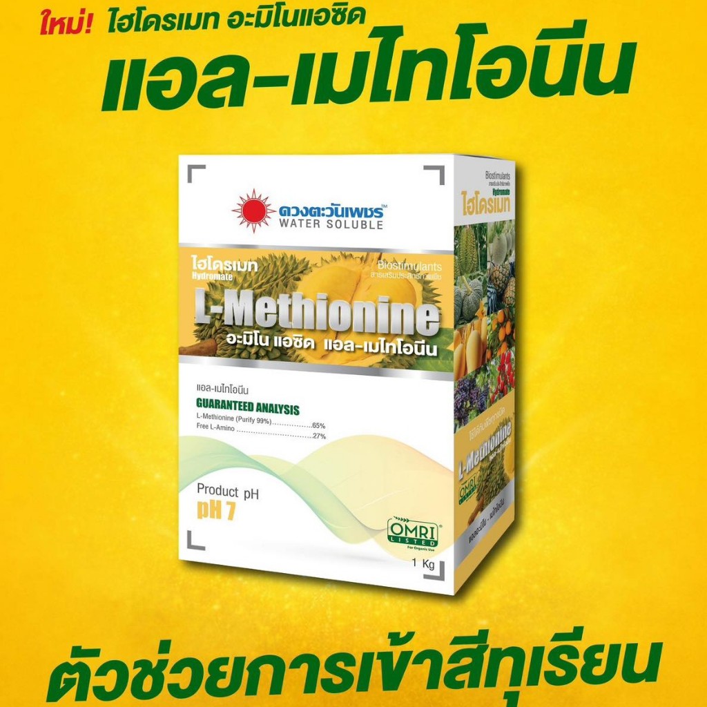 ไฮโดรเมท แอล #เมไทโอนีน 65% สร้างเม็ดสี เร่งการเข้าสี เพิ่มรสชาติ   ขนาด 1 kg #ดวงตะวันเพชร  #แอลเมทไธโอนิน