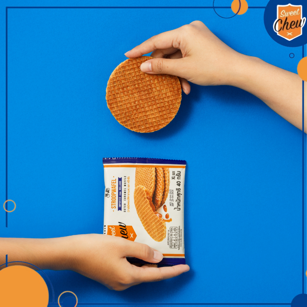 SweetChew สตรูปวาฟเฟิล สอดไส้คาราเมล กล่อง 6 ชิ้น Stroopwafel Dutch Caramel Waffle