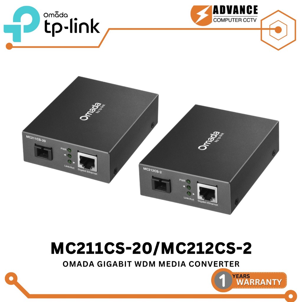 TP-Link OMADA (MC211CS-2 , MC212CS-2) Omada byTP-Link Gigabit WDM Media Converter SM 2Km ประกัน 1 ปี