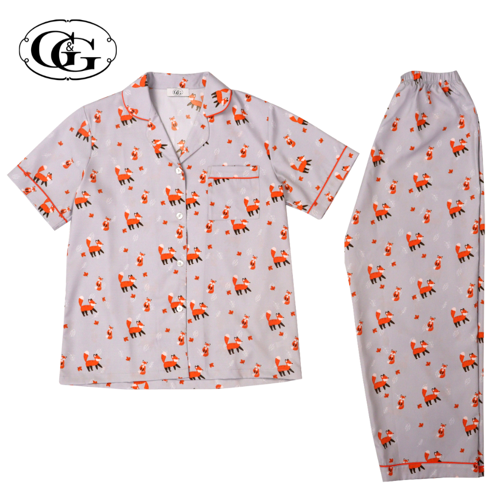 G&G ชุดนอน เสื้อแขนสั้นคอปก กางเกงขายาว ผ้าโพลีเอสเตอร์ Little Foxy Colection EN4P015