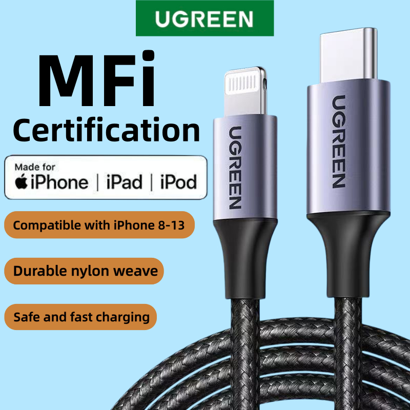 UGREEN MFiการรับรอง สายชาร์จเร็ว USB-C Fast charging cable สายเคเบิลข้อมูลนี้เหมาะสำหรับiPhone14 13 11 8 XR Pro type-c
