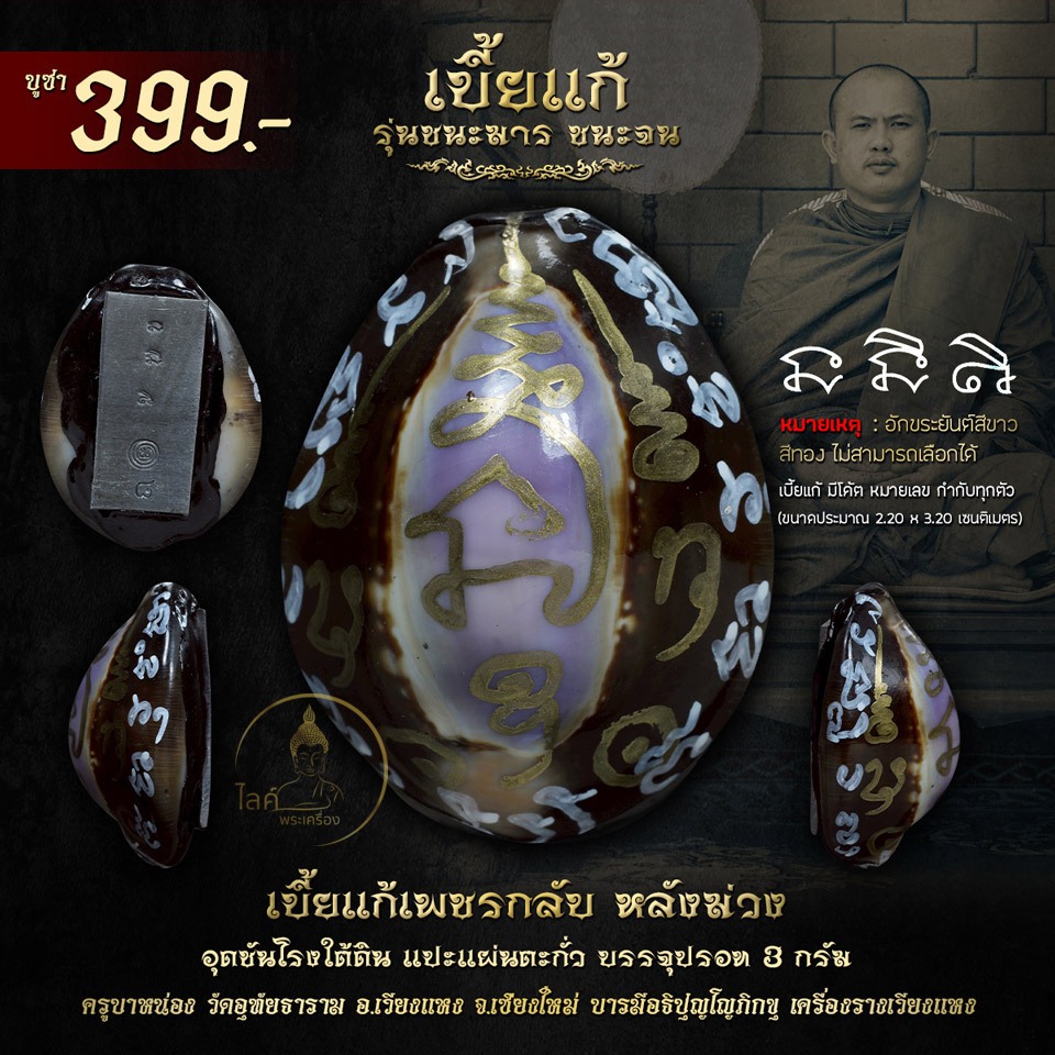 เบี้ยแก้เพชรกลับ สีม่วง อุดชันโรงแปะตะกั่ว บรรจุปรอท รุ่นชนะมารชนะจน ปกป้อง คุ้มครอง เสริมบารมี มหาเสน่ห์เมตตามหานิยม